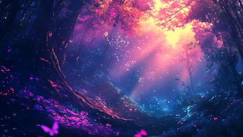 Bioluminescent Forest Canopy: Volumetric Light Refraction with Chromatic Aberration