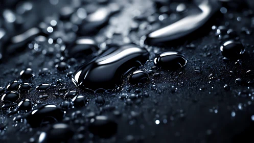 Macro study of glossy black liquid droplets on dark surface
