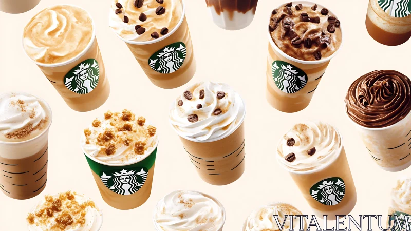 Iced coffee beverages arranged in a high-key commercial flatlay