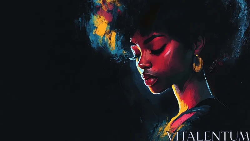 Digital portrait of woman in profile with abstract colors.