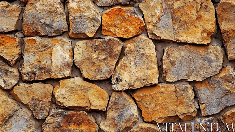 Rustic stone wall texture with warm earth tones in close-up.