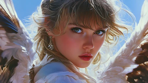 Skylit angelic gaze welcomes viewers into soft bright light