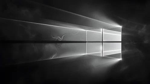 Monochrome luminous window logo with volumetric light scattering