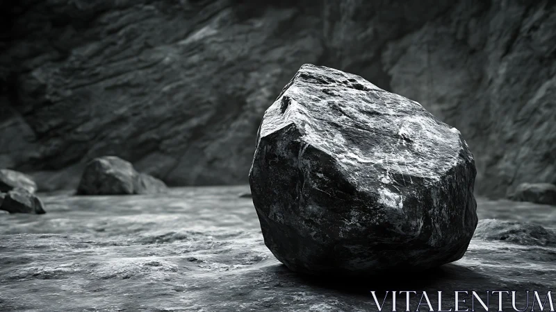 Solitary stone quietly rehearses permanence on cold ground