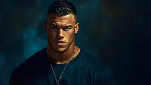 Moody digital portrait of a strong man in teal shadows