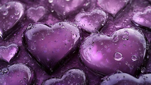 Glistening Purple Hearts in Ice: Nature's Jeweled Romance.