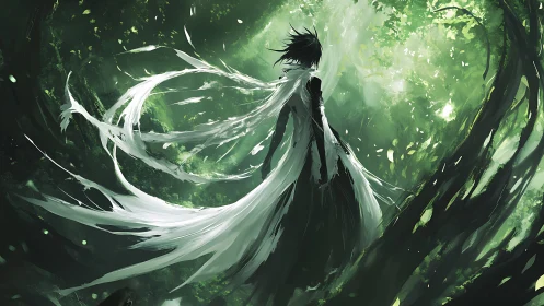 Forest wraith silhouette with swirling ethereal cloak forms.