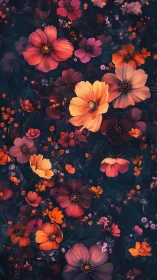 Vibrant Cosmos Blooms Against Dark Night Garden