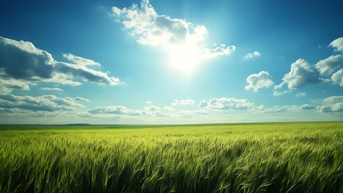 Sunlit prairie whispers under an enormous sapphire sky.