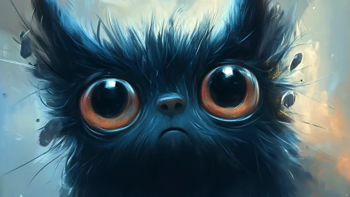 Digital close-up depicts stylized wide-eyed black creature