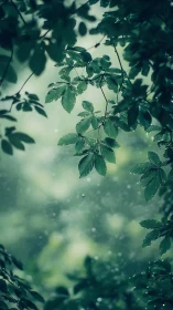 Macro optical study of rain-dappled foliage canopy geometry.