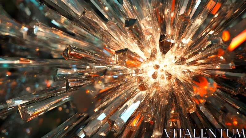 Exploding Crystal Shards in Dynamic Abstract Digital Art Style.