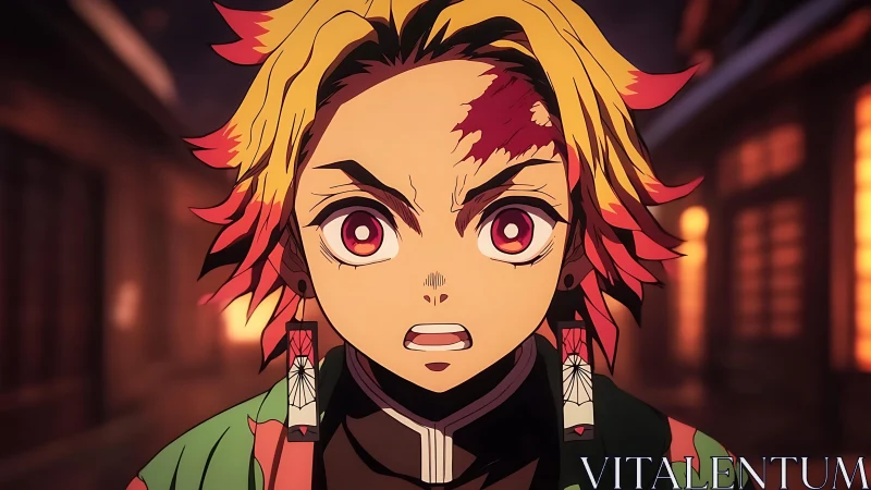 Intense anime close-up captures dramatic expression in warm light