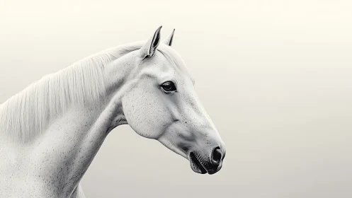 Gentle white horse in calm minimalist side profile portrait.