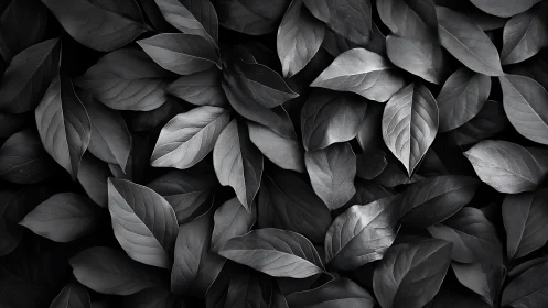 Monochrome close-up of overlapping foliage leaves pattern.