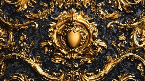 Baroque gold arabesques swirl around a gleaming central crest