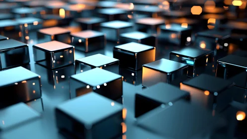 Specular microcubes in parametric grid with bokeh highlights.