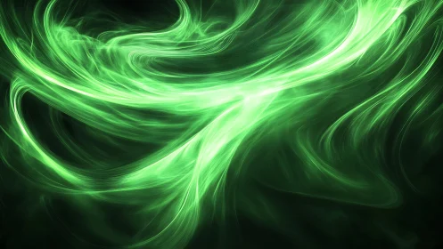 Vivid Green Abstract Light Streaks in Energetic Digital Art Style.