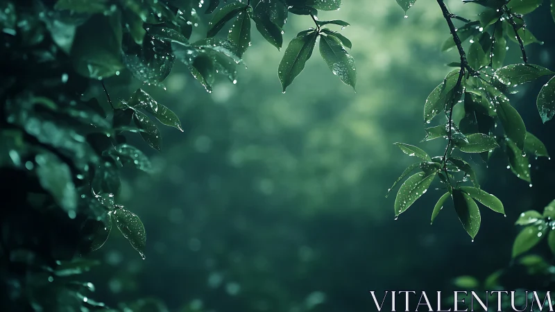 Rain-kissed forest leaves cradle dawn&rsquo;s quiet glow.