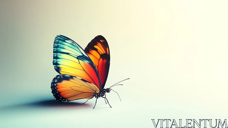 Color-splashed butterfly rests in soft minimalist light.