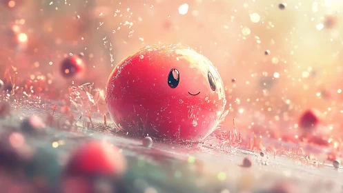 Subsurface scattering on glossy red sphere with bokeh particle field