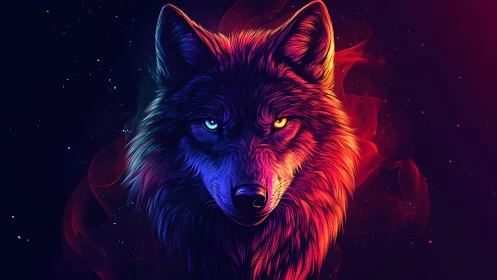 Luminous neon wolf spirit glowing softly against night skies.