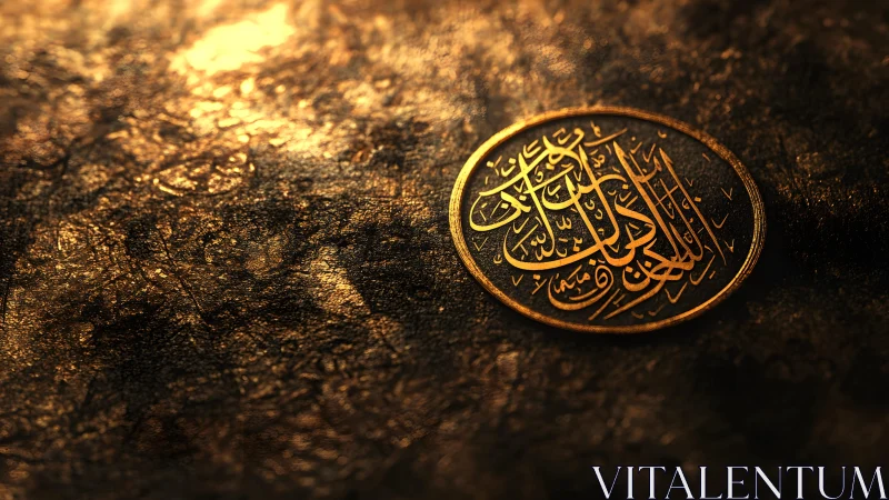 Elegant Arabic Calligraphy Medallion on Textured Golden Surface.
