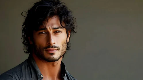 Portrait of pensive man with tousled hair against plain wall