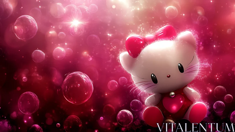 3D rendered anthropomorphic feline character displaying bokeh sphere volumetric particle effects in 