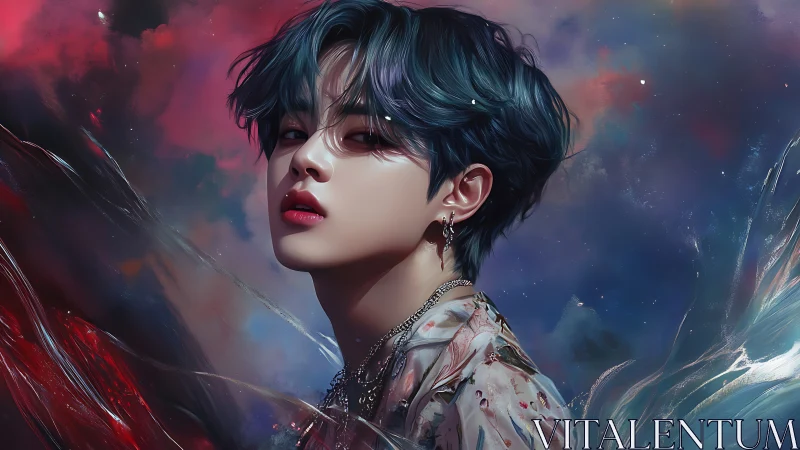 Starlit dreamer turns in a nebula of paint and blush light