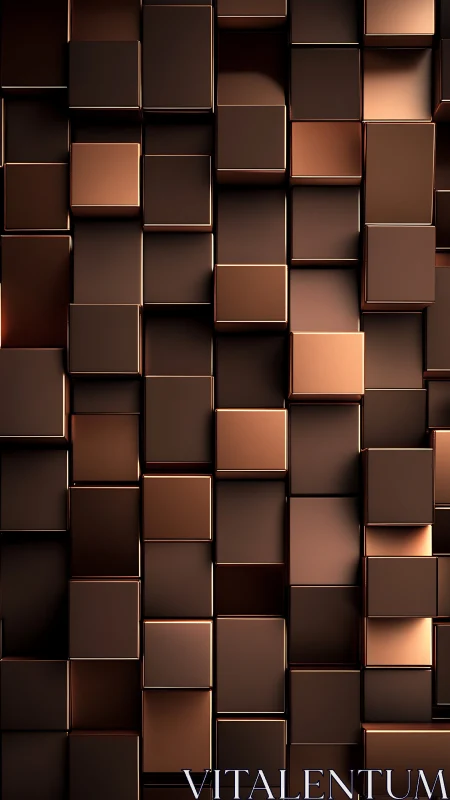 Bronze metallic cubes forming staggered geometric grid pattern.