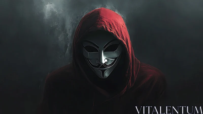 Red-hooded phantom leans from the void, chrome mask gleaming