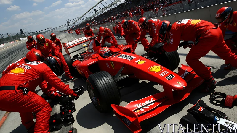Scarlet pit-crew ballet freezes a Formula 1 heartbeat mid-race