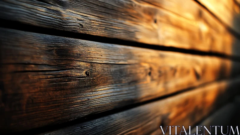 Close-up of rustic wooden planks with warm sunlight, artistic focus.
