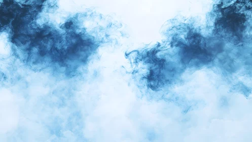 Abstract swirling blue smoke clouds on soft light background.