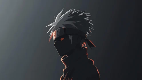 Backlit masked anime warrior rendered in high-contrast rim light