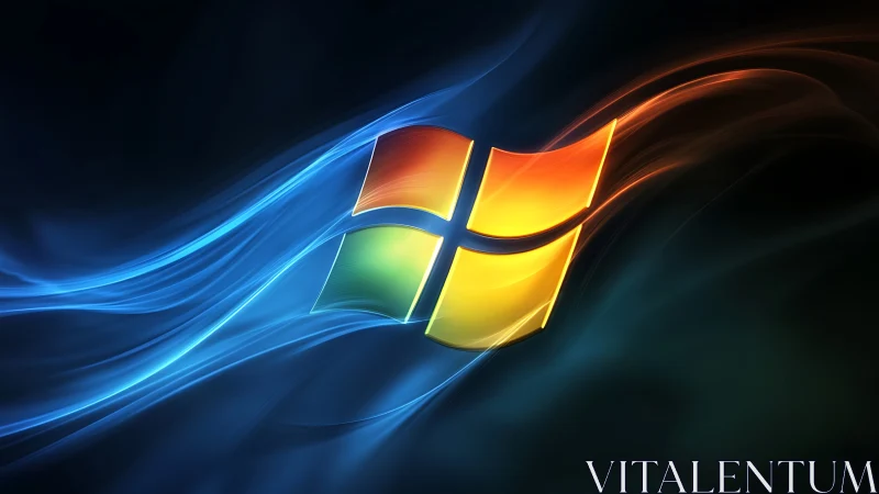 Windows-style luminous logo with dynamic spectral light trails.