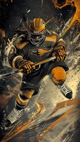 Dynamic digital painting of aggressive hockey forward in motion.