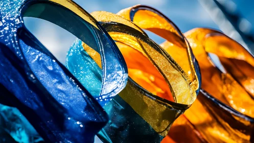 Sunlit blue and amber ribbons curve in sparkling arcs.