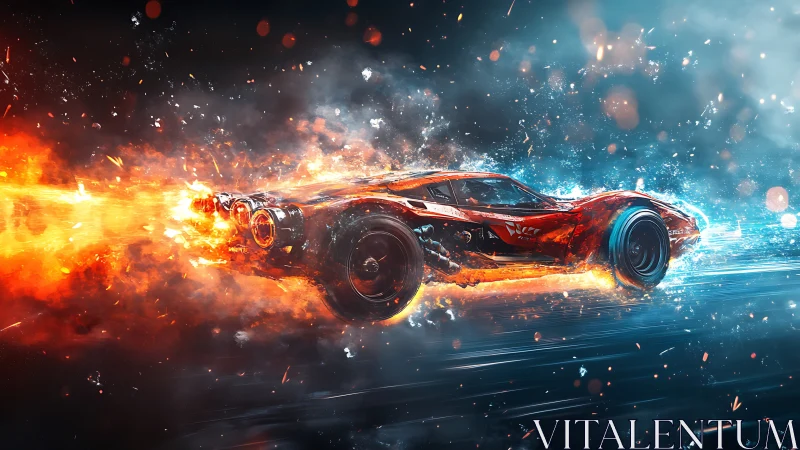 Firestorm hypercar tears through molten frost and sparks.