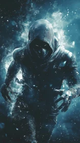 Midnight wraith sprints through shattering frosted starlight