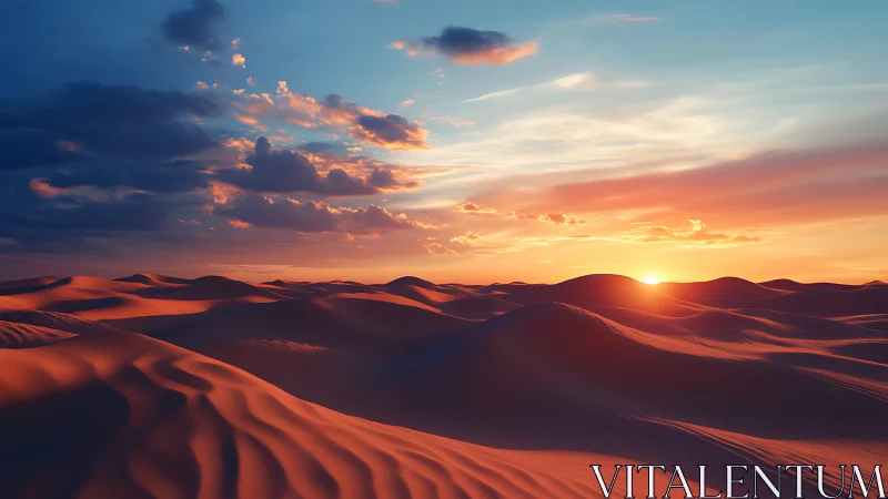 Low-angle sun casts volumetric light over wind-shaped desert dunes