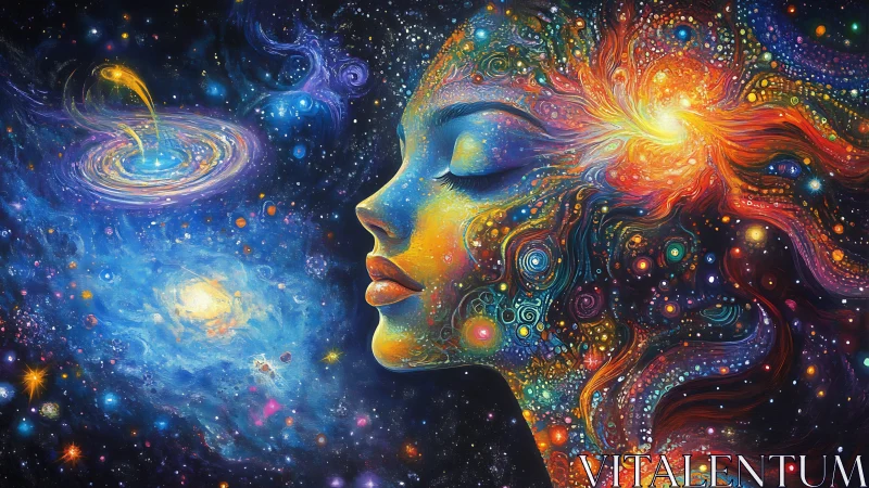 Cosmic dreamer entwined with radiant galactic currents.