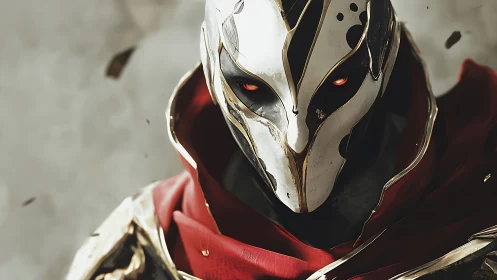 Armored masked warrior rendered with shallow depth and specular highlights