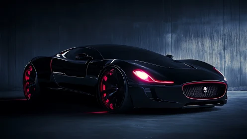 Dark performance coupe is parked in controlled studio lighting