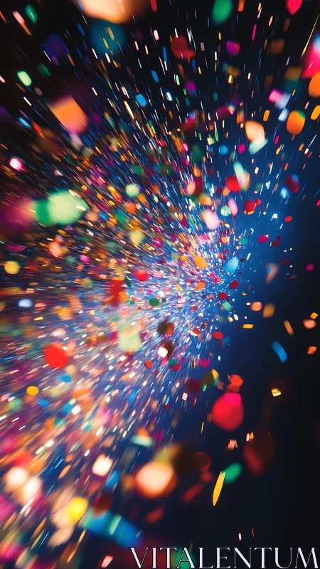 Bursting confetti comet racing across a midnight sky.