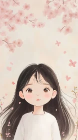 Soft pastel girl under drifting cherry blossoms. Period.