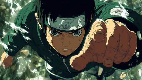 Anime ninja character in forward motion close-up scene.