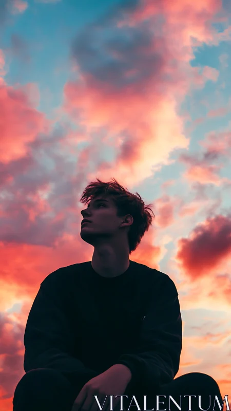 Sunset sky wraps a quiet silhouette in soft pink clouds