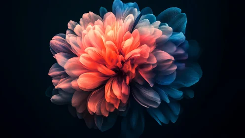 Glowing petal bloom unfolding in soft coral and deep teal.